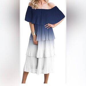 Women’s Blue & White MIDI Tiered Ruffle Dress  NWOT!!  NEVER WORN